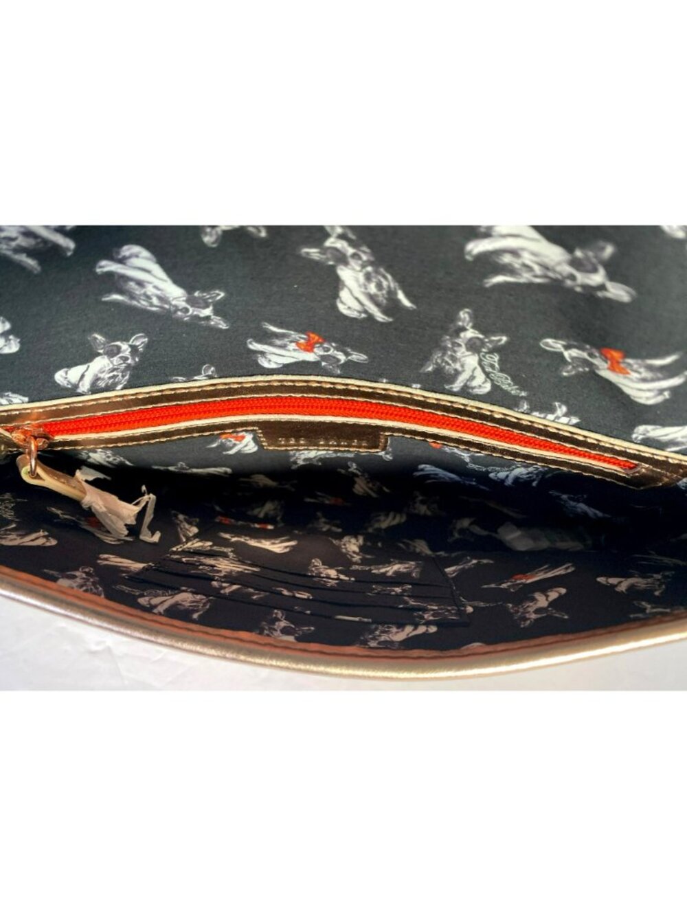 Ted Baker Pink Leather Envelope Clutch Rose Gold Hardware French Bulldog Lining - Picture 8 of 9